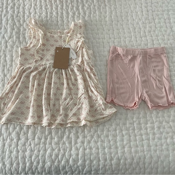 NWT Angel Dear Modal Rib Bow Print Tank Dress and Shorts 18-24M - Picture 1 of 4